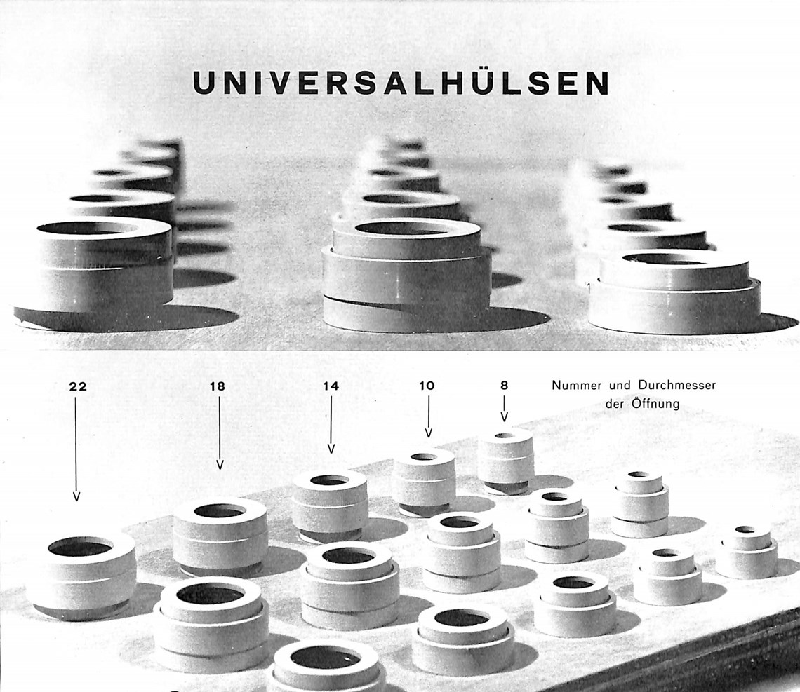 Weltweit vertrieben wurden auch die von ihm entworfenen Universalhülsen.